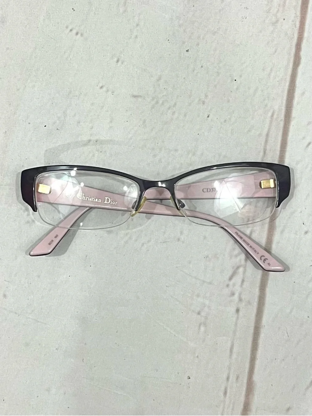 Christian Dior Purple Quilted Stem Half Rim Prescription Cat Eye Glass Frames